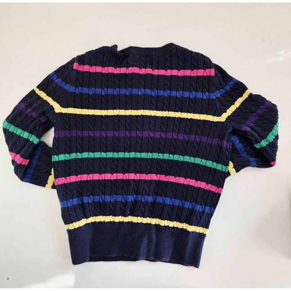 Polo Ralph Lauren girls 7 Navy Multicolor Cable-Knit Striped Cardigan Sweater